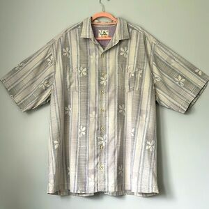 Tommy Bahama Silk Short Sleeve Hawaiian Shirt Floral Blue White Gray Size 2XT